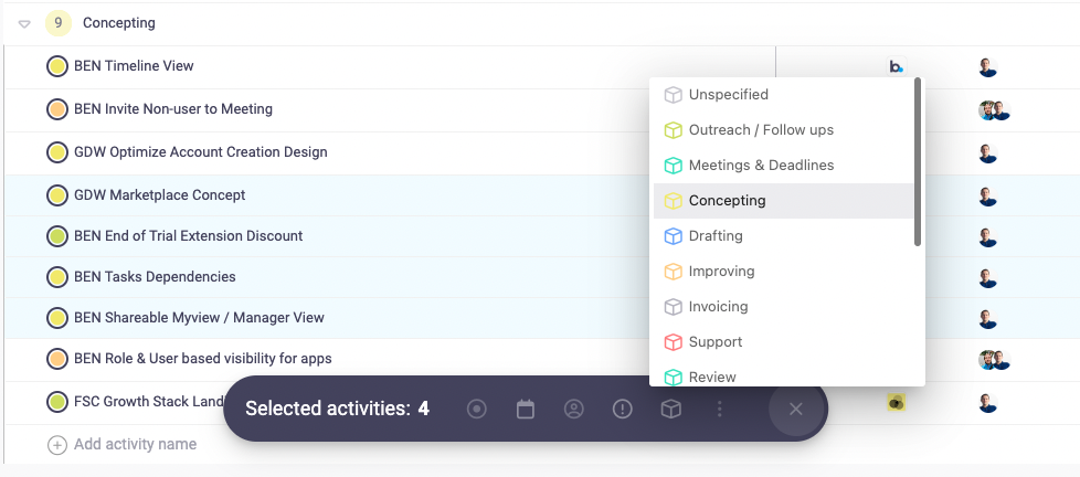 Mass editing of activities in list views