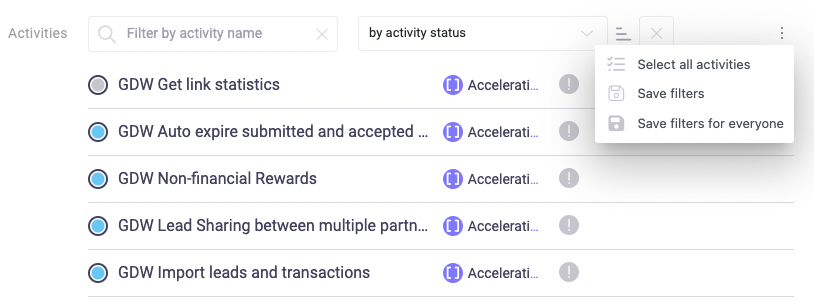 Save filters in goals